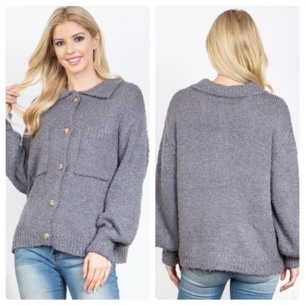 🩶 Comfy Gray Button-Down Cardigan Sweater NWT